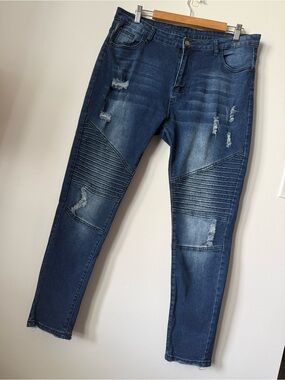 Moto-style High Rise Distressed Skinny Jeans Size 12/L